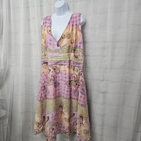 Erica Brooke Lavender Peach Paisley Sleeveless Midi Dress Boho Hippie Retro 14 - Picture 5 of 13